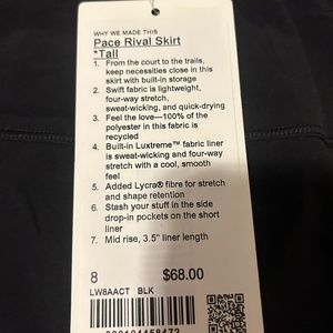 Lululemon Pace Rival Skirt- Tall